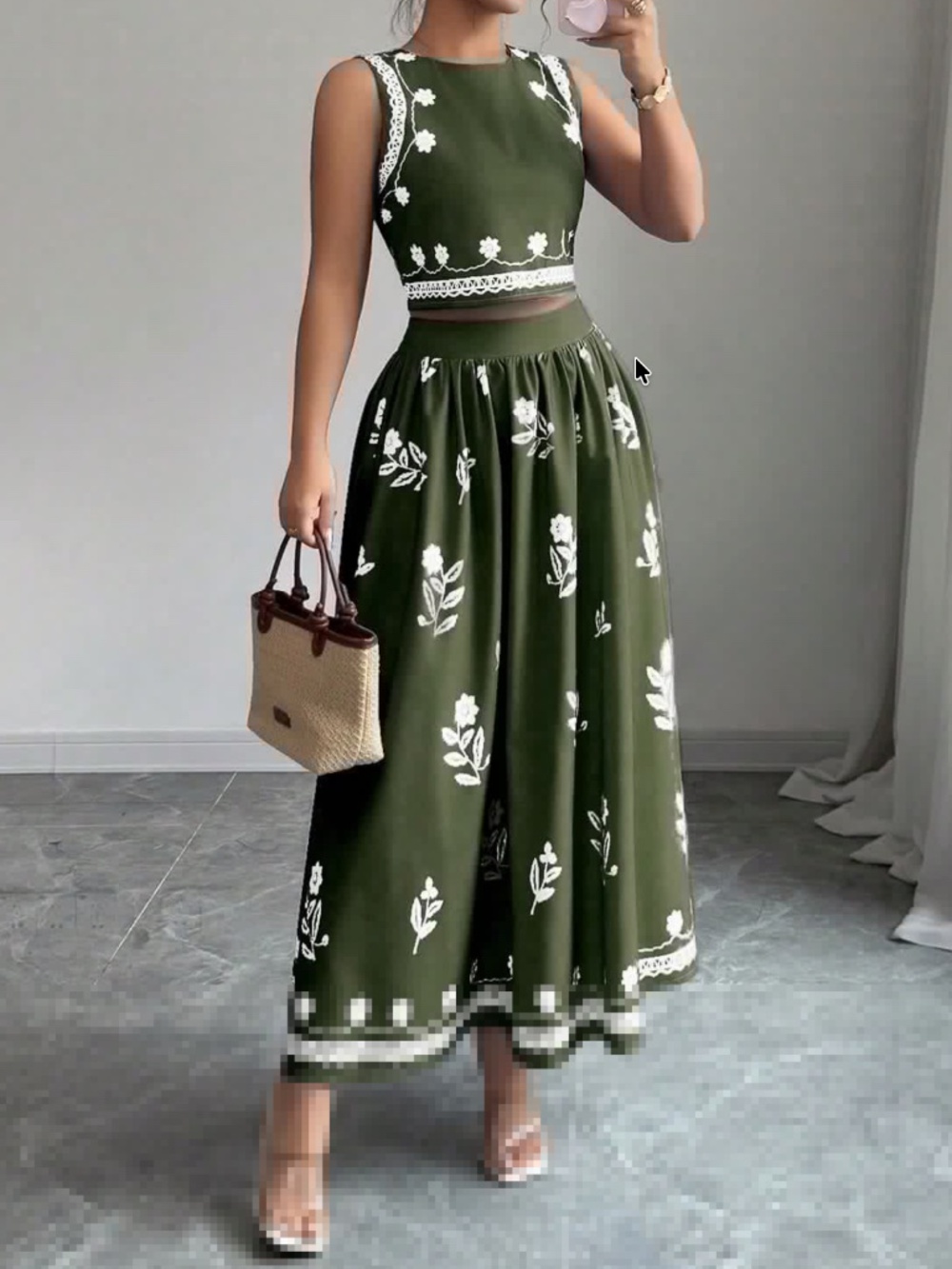 Boho Floral Print Sleeveless Crop Top Maxi Skirt Set - Picture 7 of 7